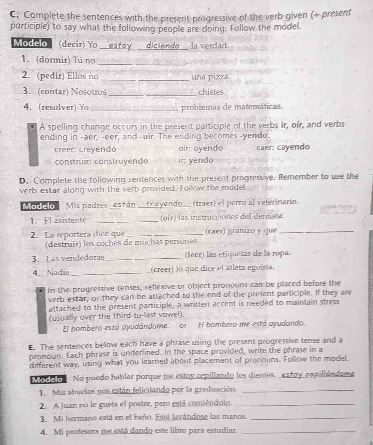 c. complete the sentences with the present progressive of the verb give…