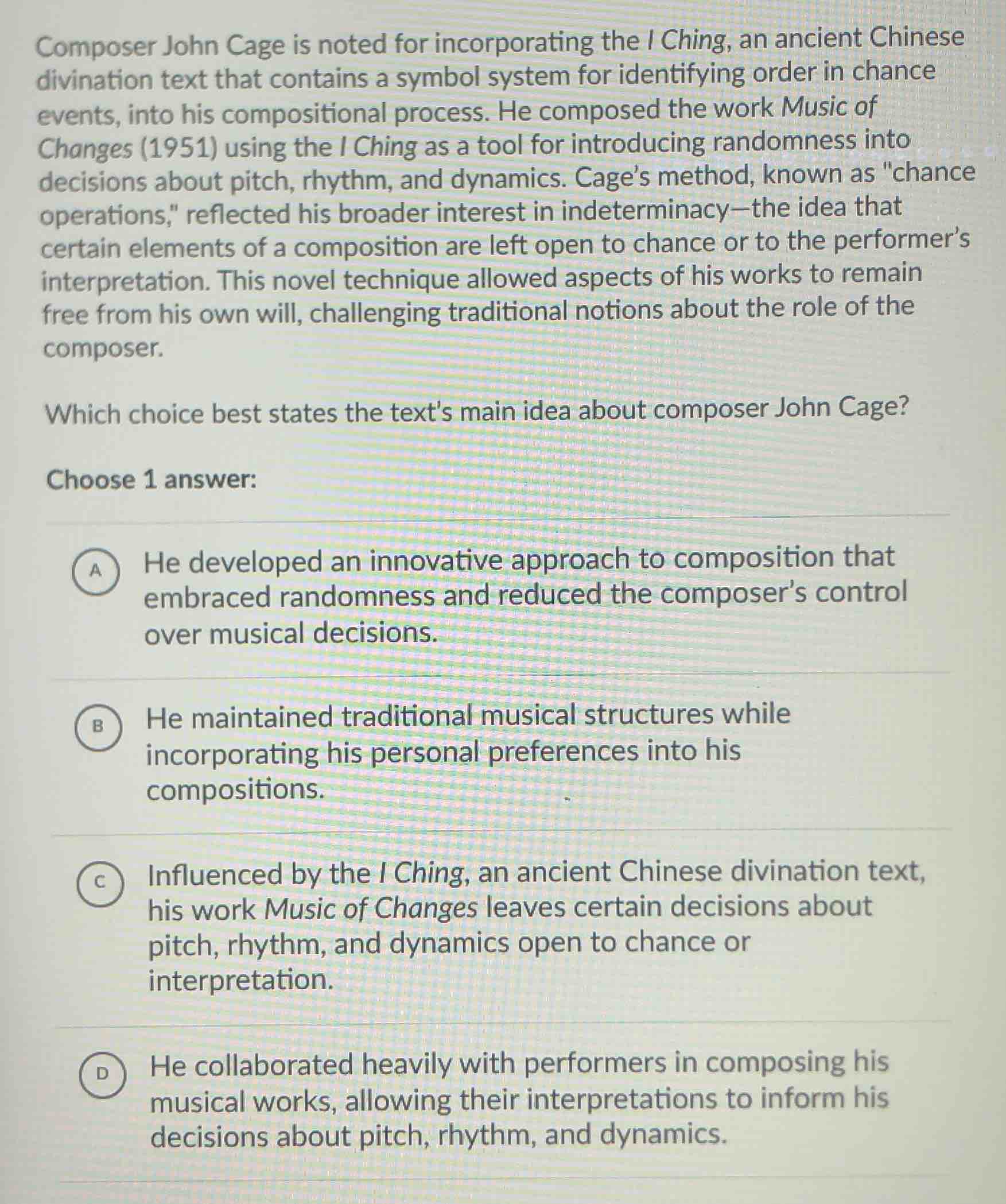 composer john cage is noted for incorporating the i ching, an ancient c…
