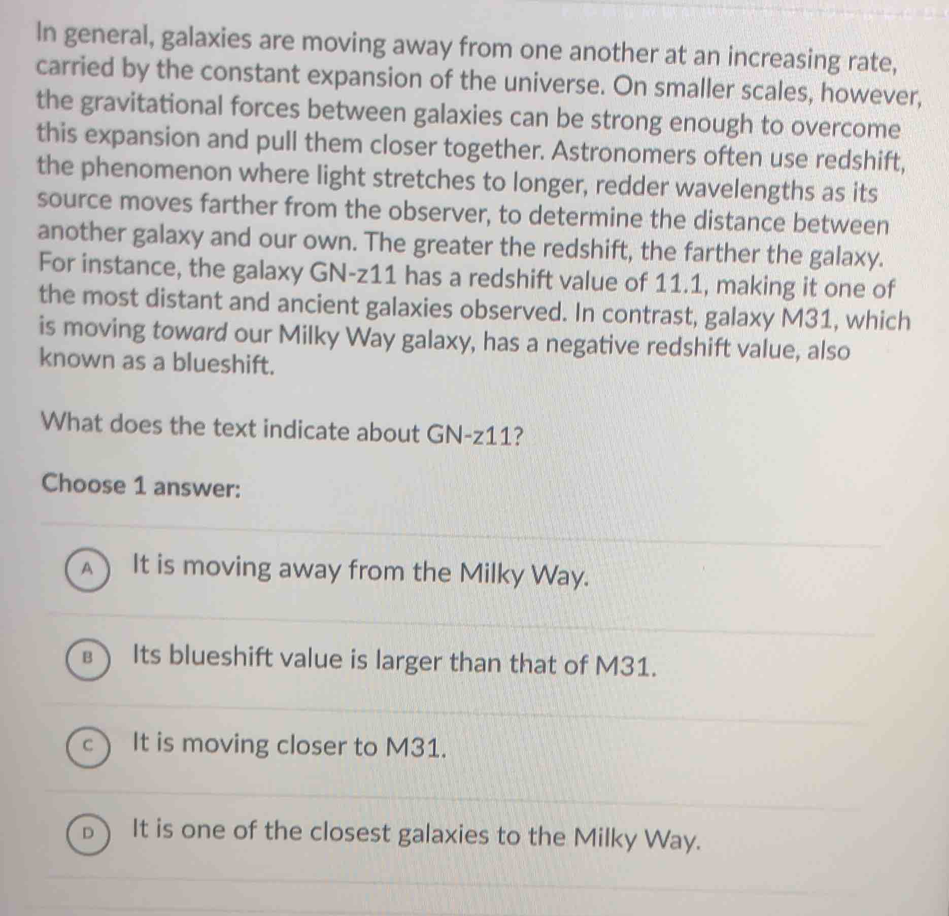 in general, galaxies are moving away from one another at an increasing …