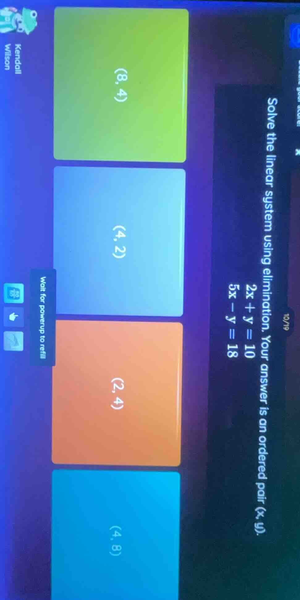 solve the linear system using elimination. your answer is an ordered pa…
