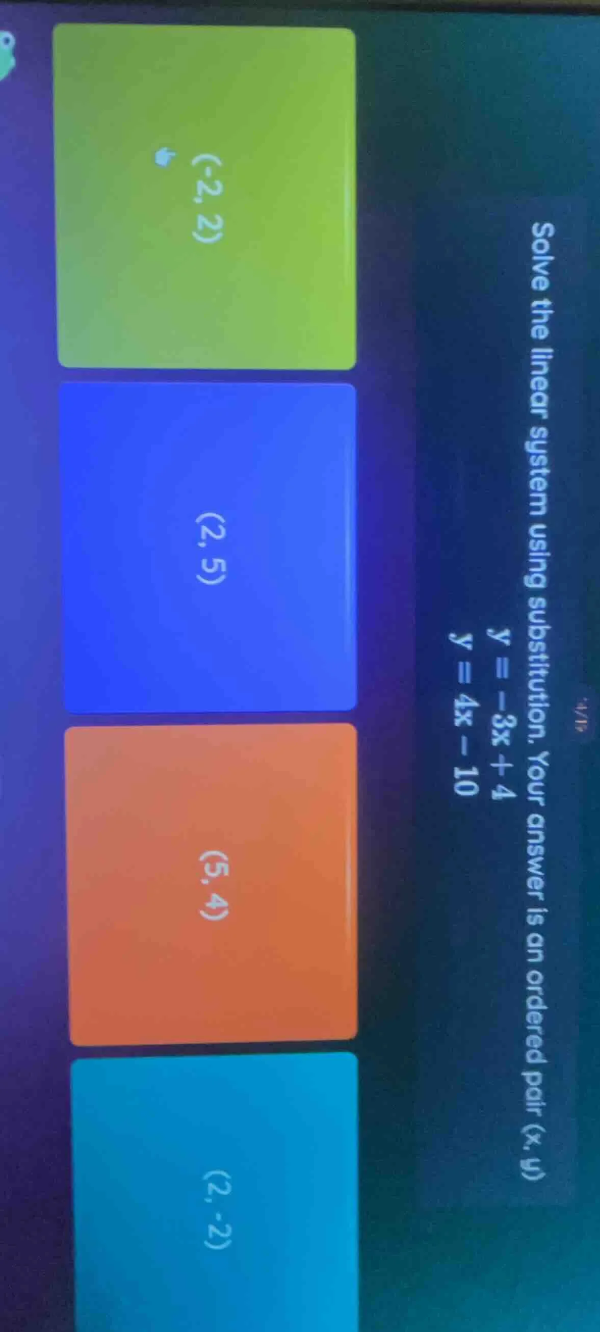 solve the linear system using substitution. your answer is an ordered p…