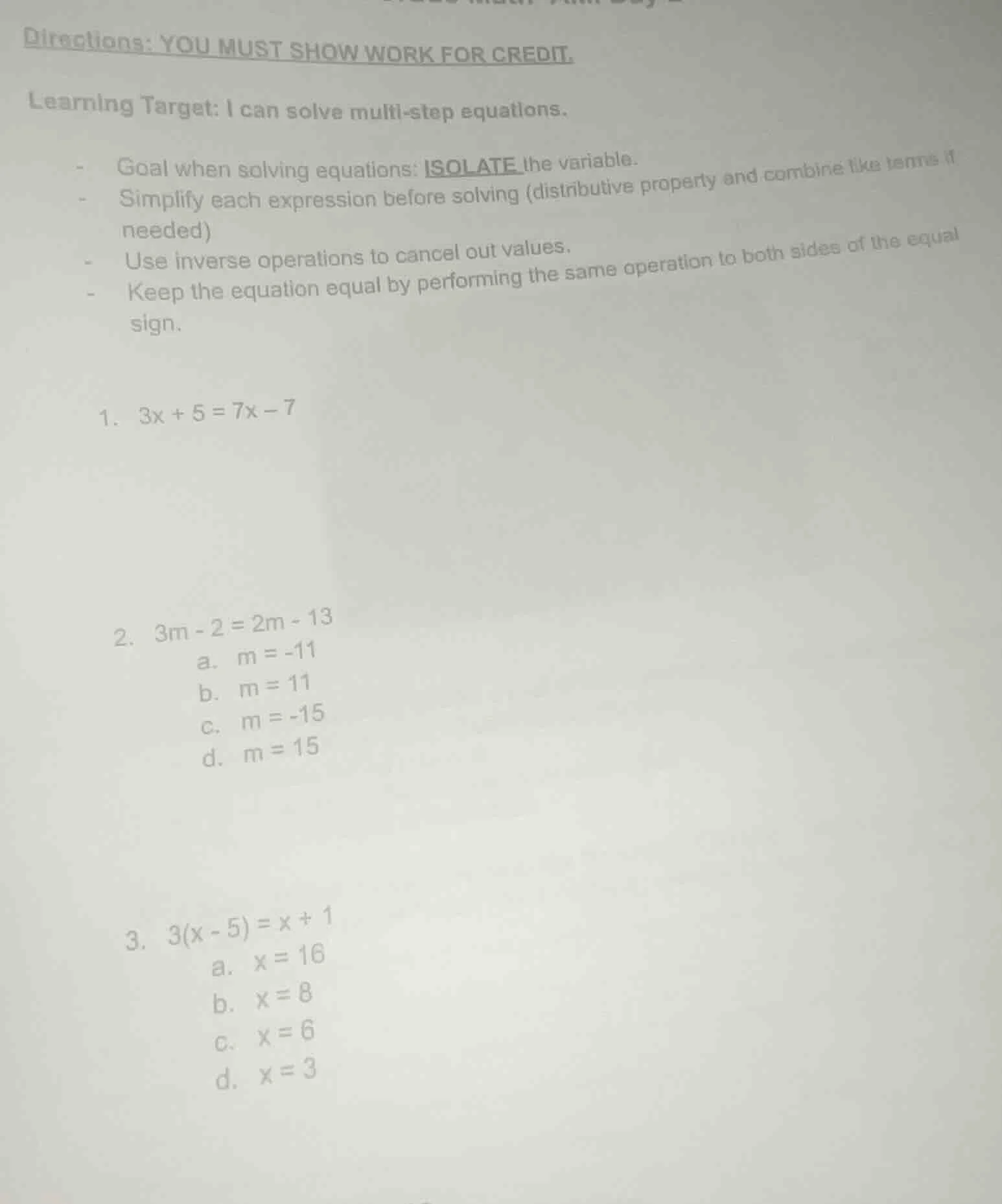 directions: you must show work for credit. learning target: i can solve…