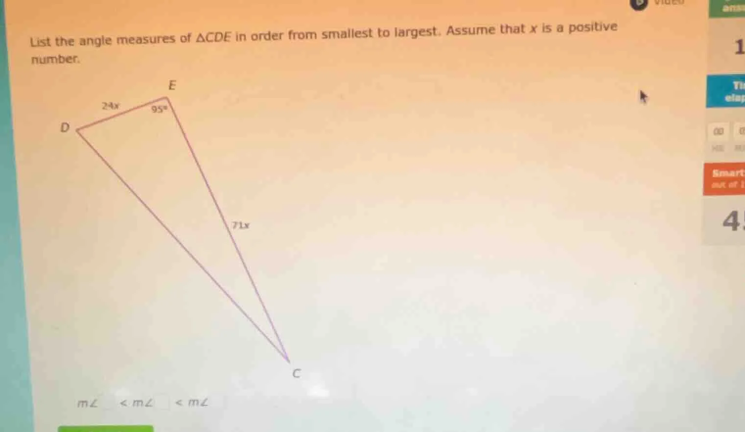 list the angle measures of δcde in order from smallest to largest. assu…
