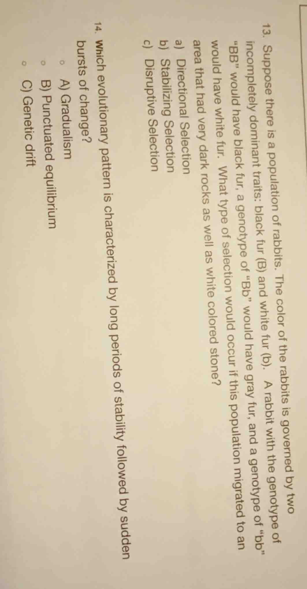 13. suppose there is a population of rabbits. the color of the rabbits …