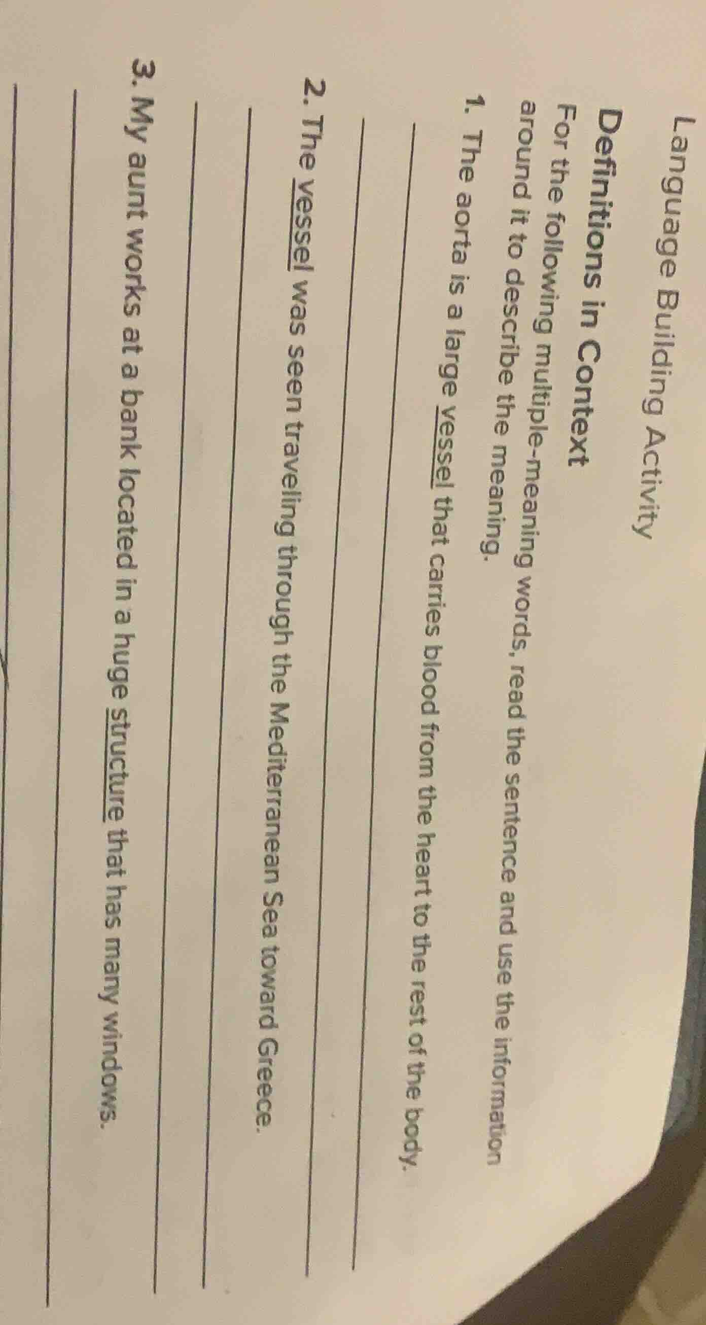 language building activity definitions in context for the following mul…