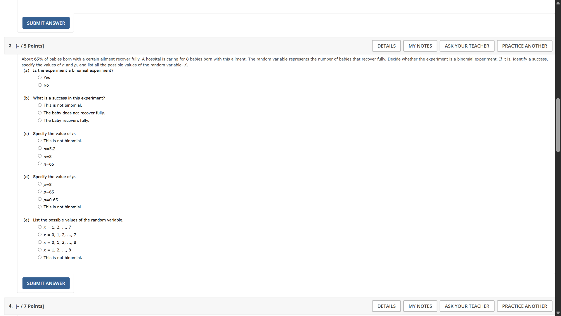 3. - / 5 points about 65% of babies born with a certain ailment recover…
