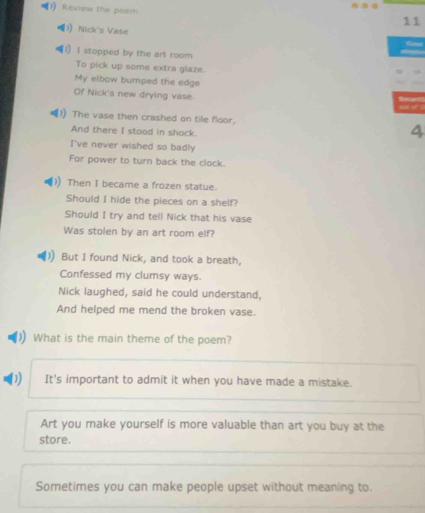 review the poem. nicks vase i stopped by the art room to pick up some e…