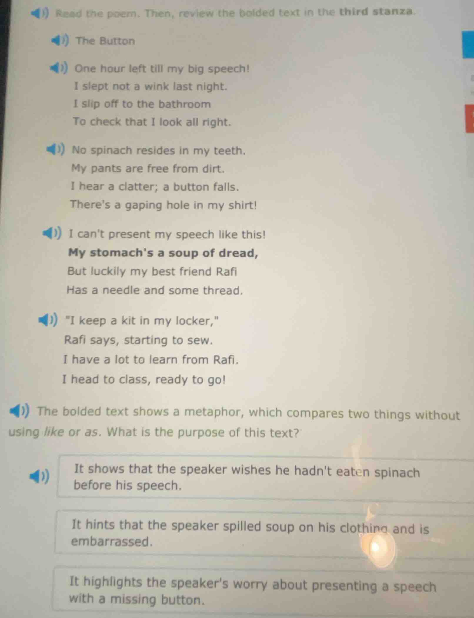 read the poem. then, review the bolded text in the third stanza. the bu…
