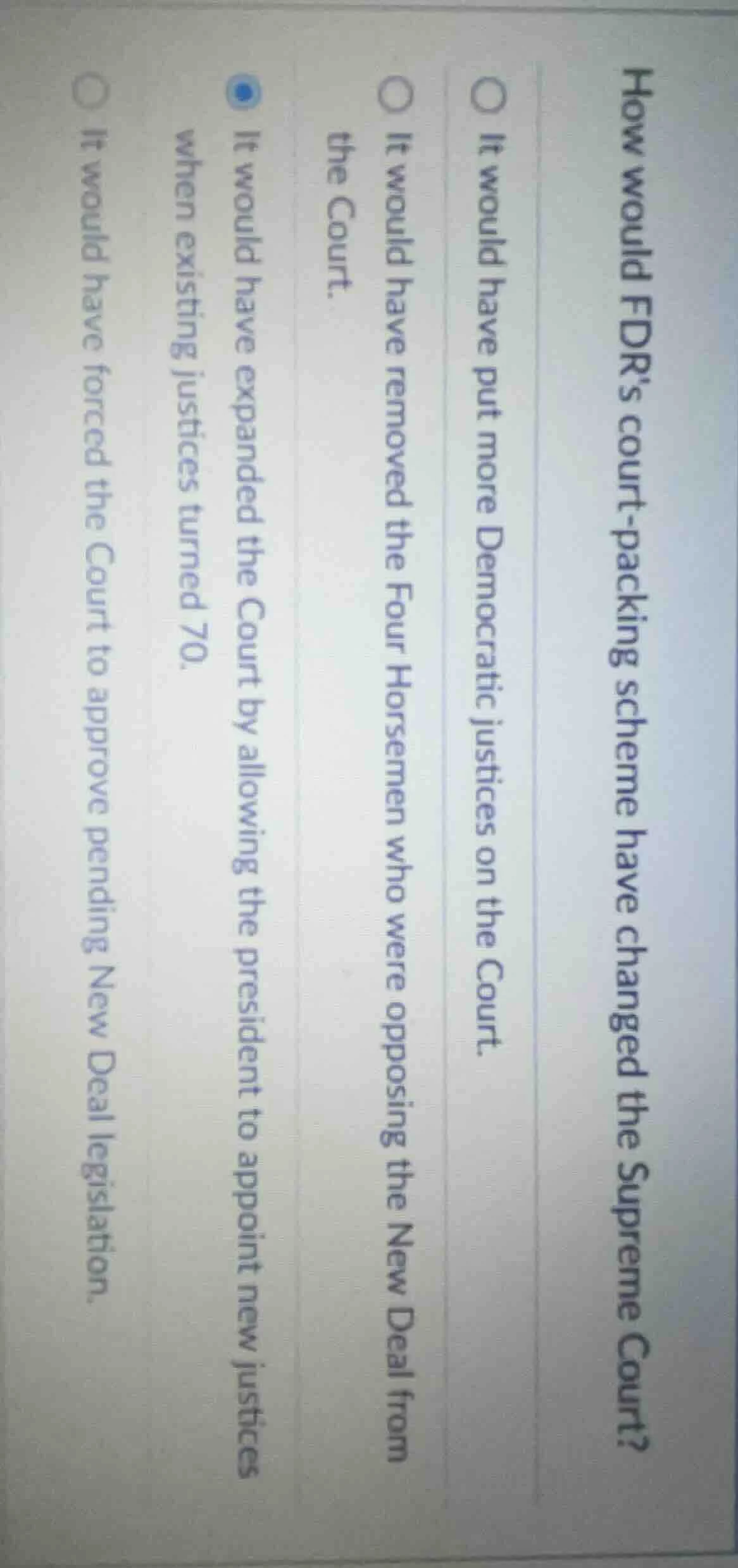 how would fdrs court - packing scheme have changed the supreme court? i…