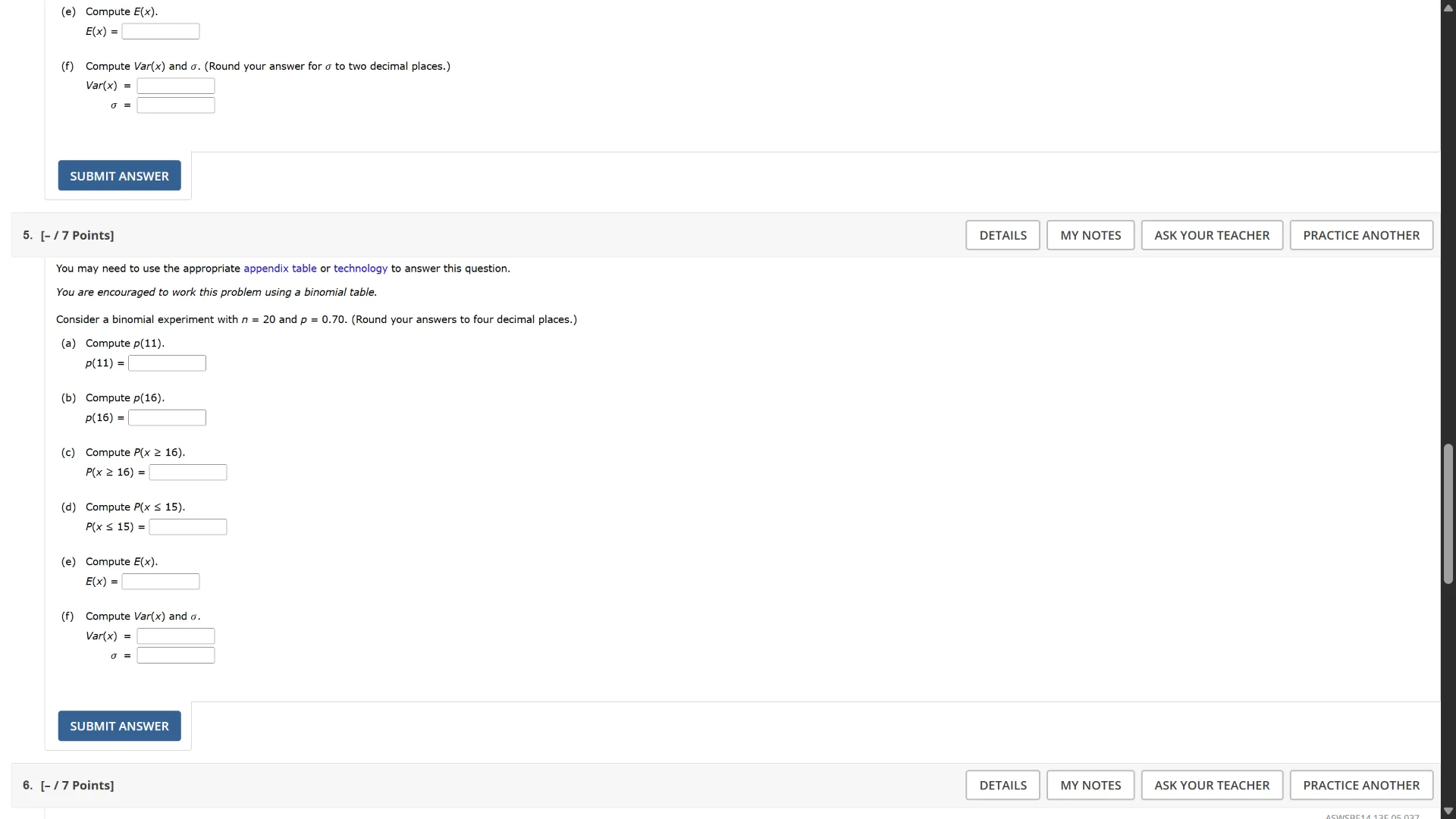 (e) compute ( e(x) ). ( e(x) = ) (f) compute ( \text{var}(x) ) and ( si…