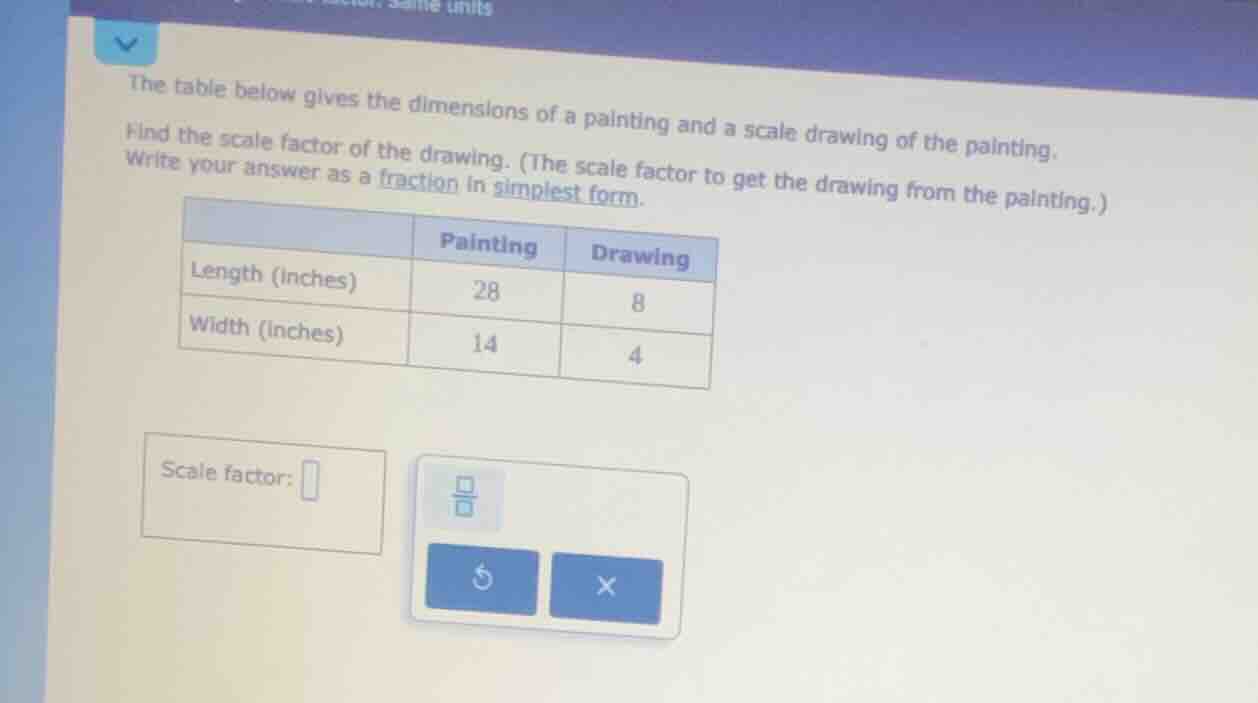the table below gives the dimensions of a painting and a scale drawing …