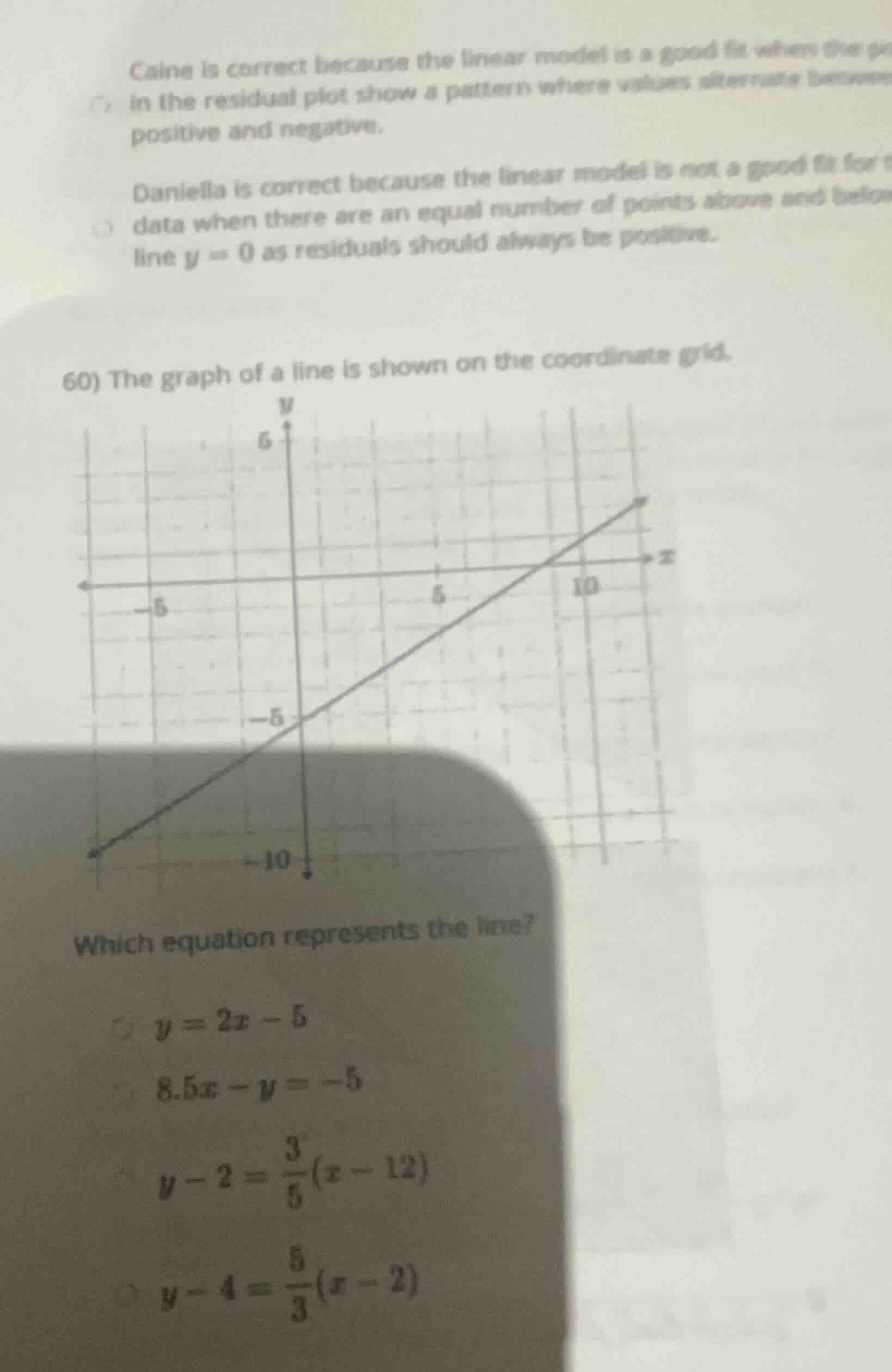 60) the graph of a line is shown on the coordinate grid. which equation…