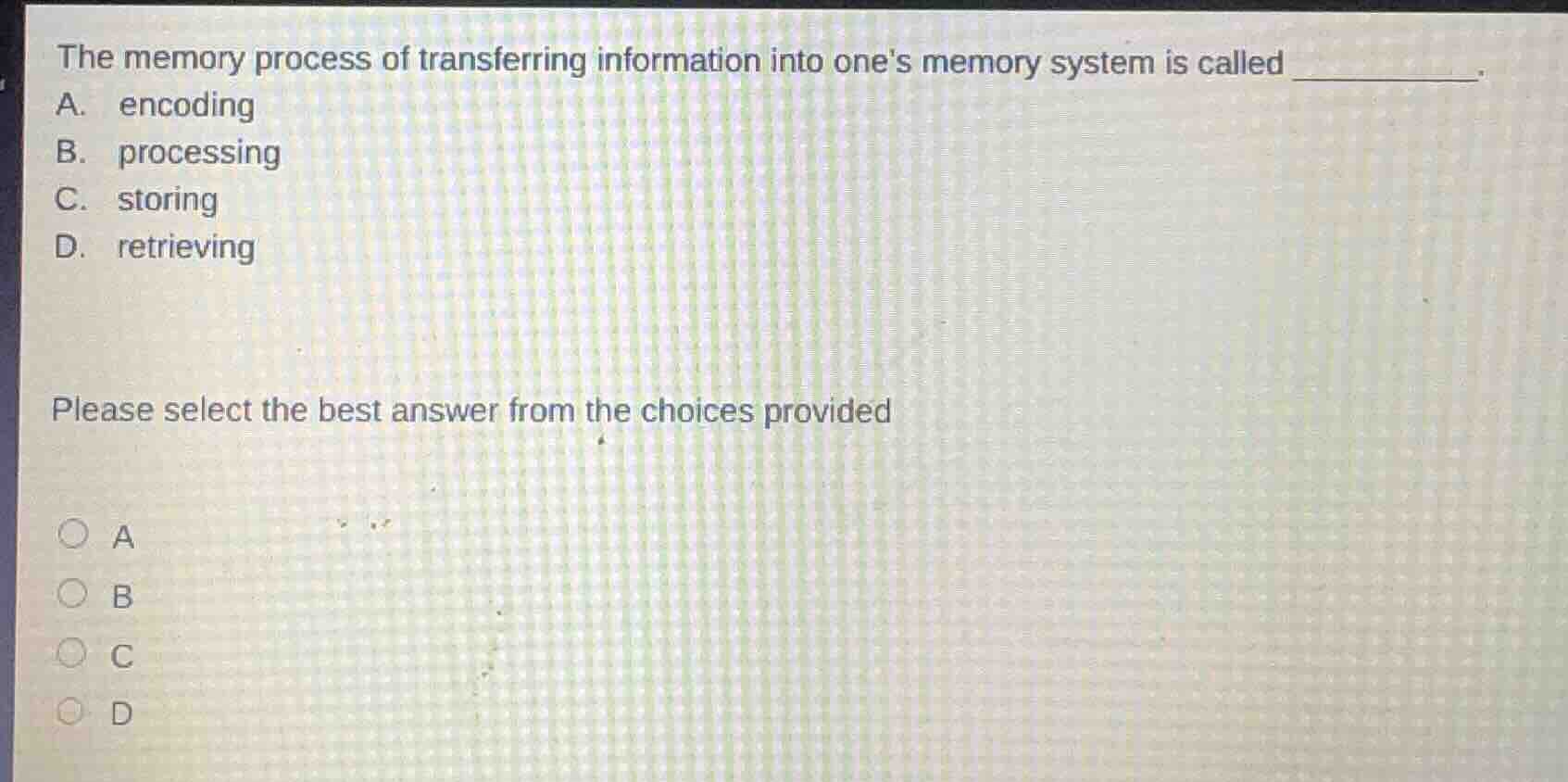 the memory process of transferring information into ones memory system …