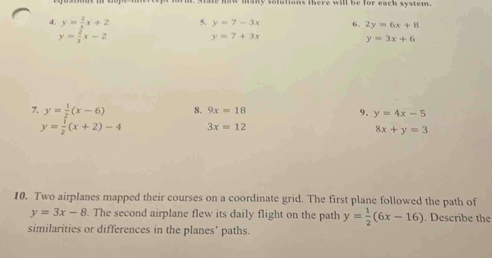 state how many solutions there will be for each system. 4. $y = \\frac{…