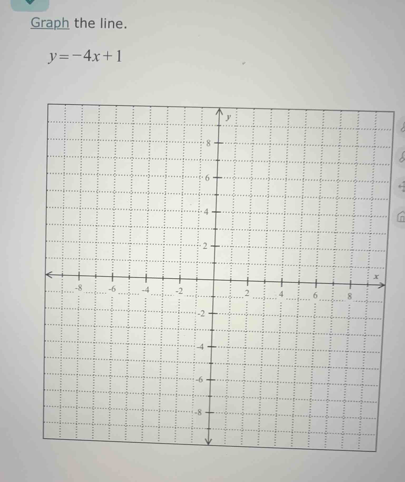 graph the line. $y = -4x + 1$