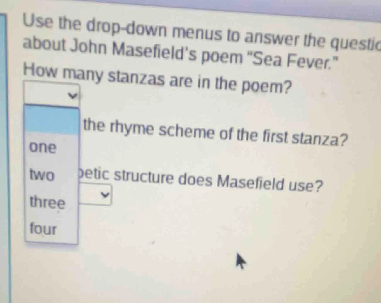 use the drop - down menus to answer the questio about john masefields p…