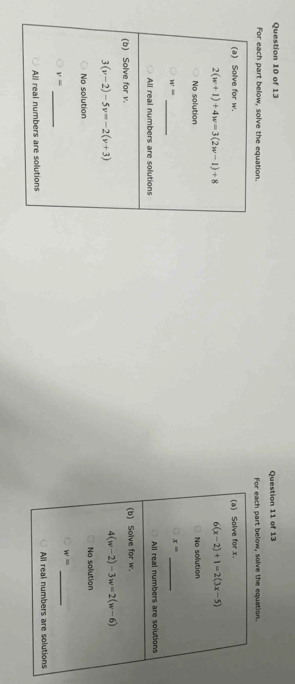 question 10 of 13 for each part below, solve the equation. (a) solve fo…