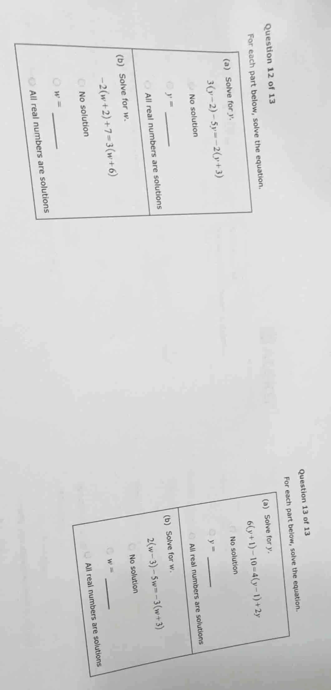 question 12 of 13 for each part below, solve the equation. (a) solve fo…