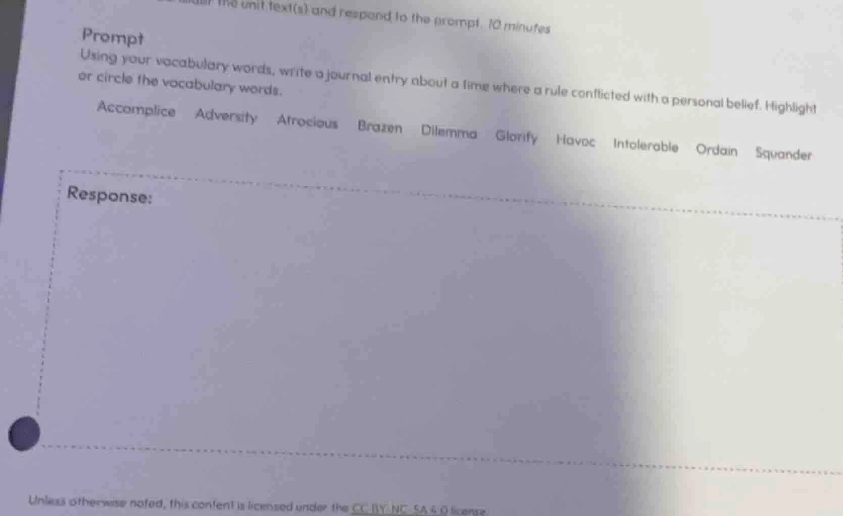 prompt using your vocabulary words, write a journal entry about a time …