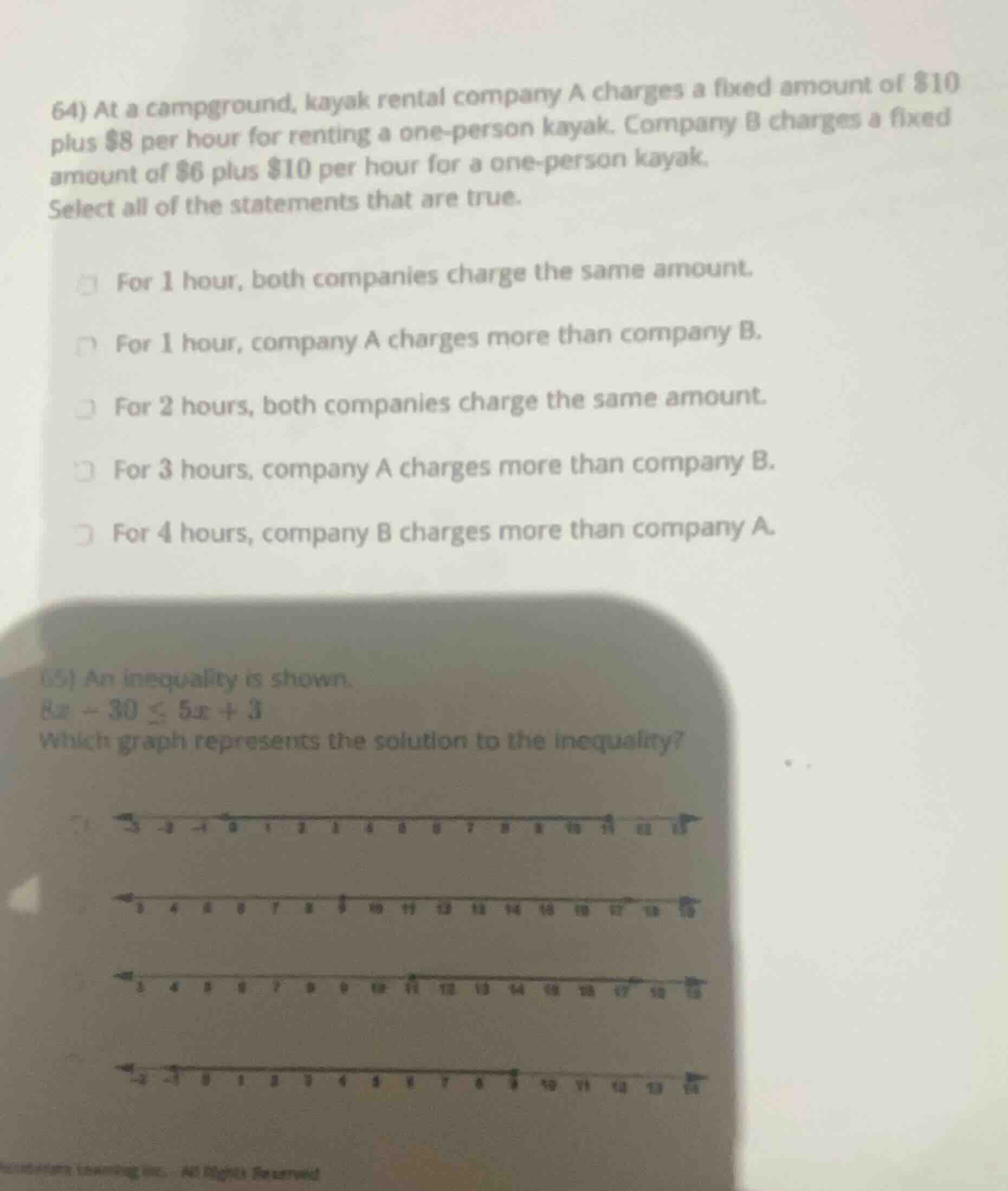 64) at a campground, kayak rental company a charges a fixed amount of $…