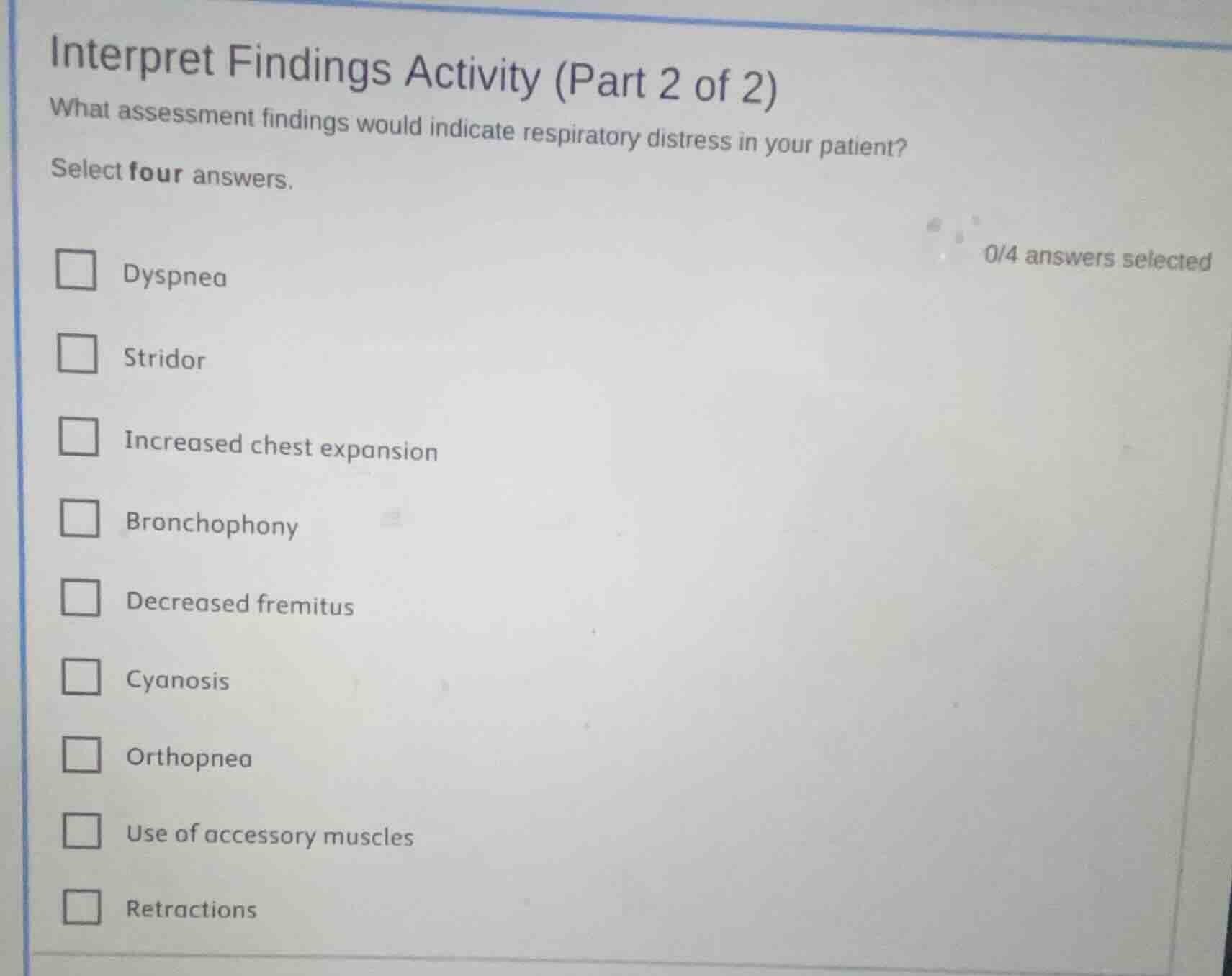 interpret findings activity (part 2 of 2) what assessment findings woul…
