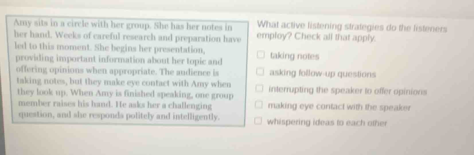 amy sits in a circle with her group. she has her notes in her hand. wee…