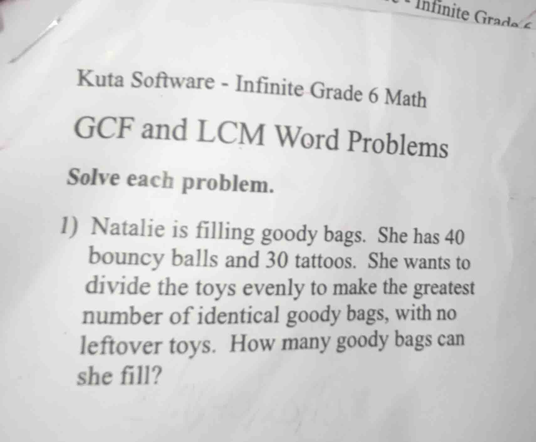 kuta software - infinite grade 6 math gcf and lcm word problems solve e…