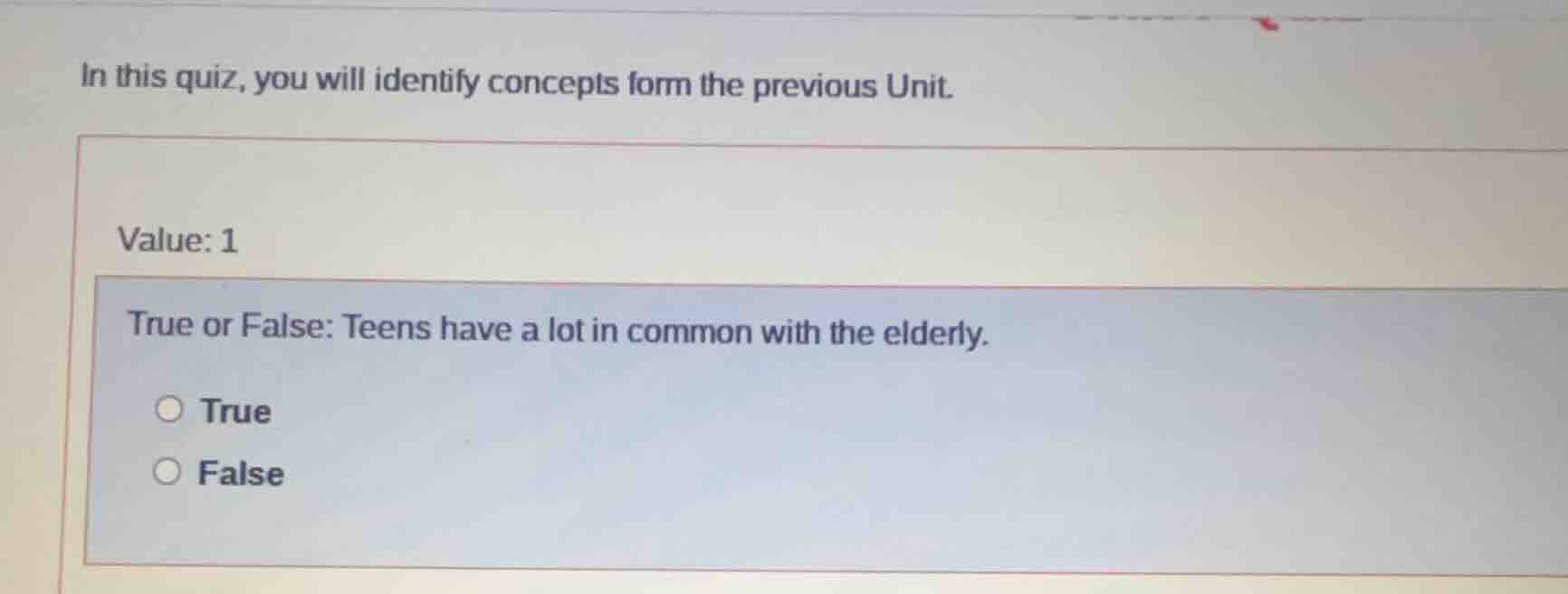in this quiz, you will identify concepts form the previous unit. value:…