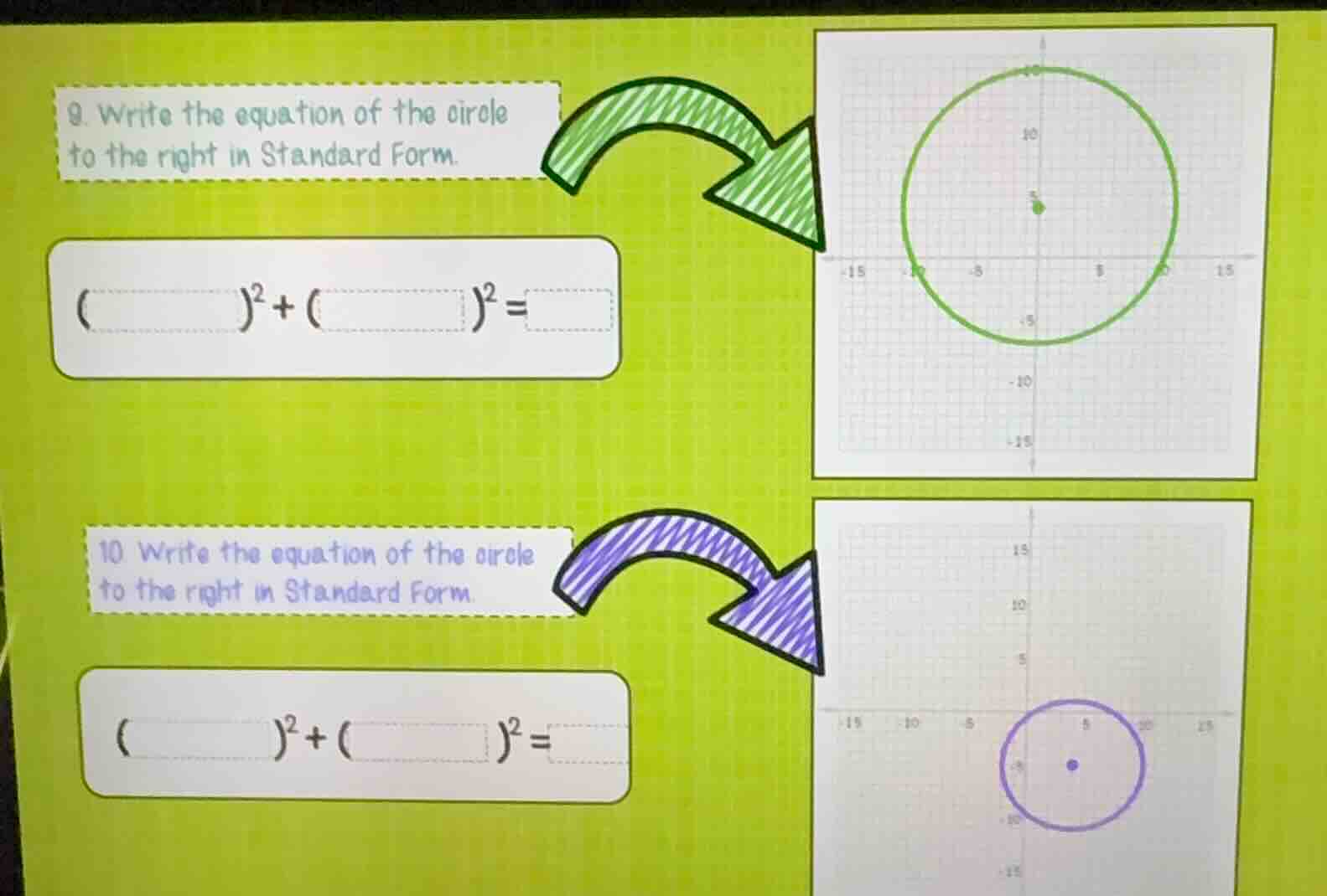 9. write the equation of the circle to the right in standard form. $\\l…