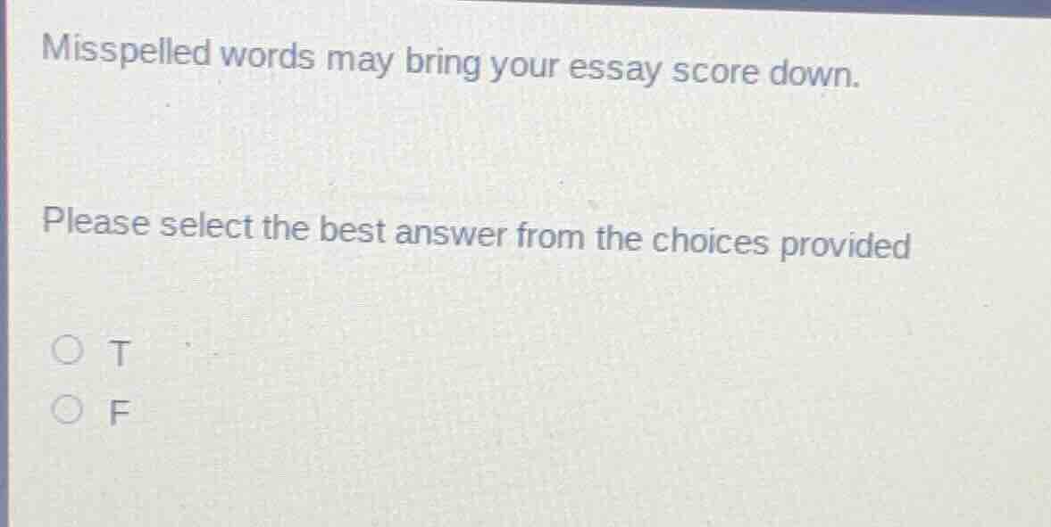misspelled words may bring your essay score down. please select the bes…