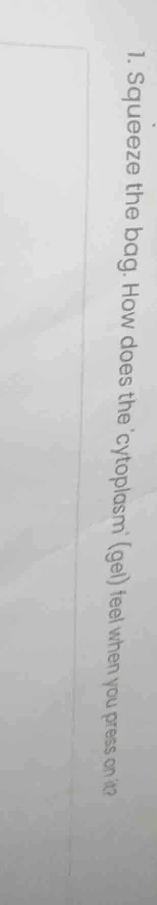 1. squeeze the bag. how does the cytoplasm (gel) feel when you press on…