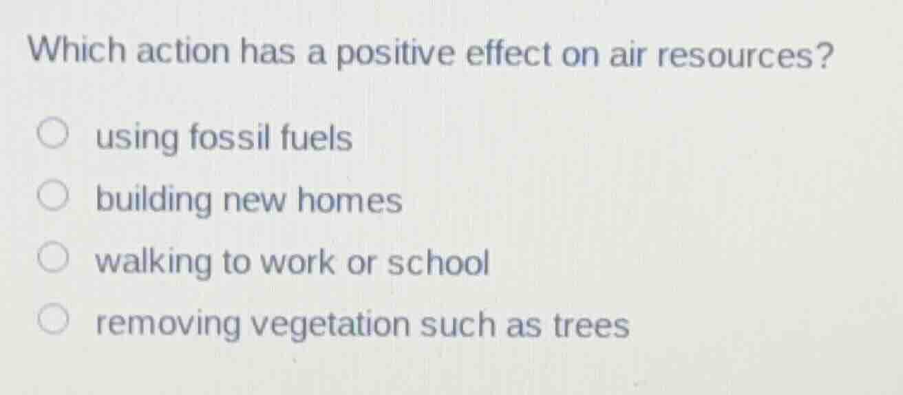 which action has a positive effect on air resources? using fossil fuels…