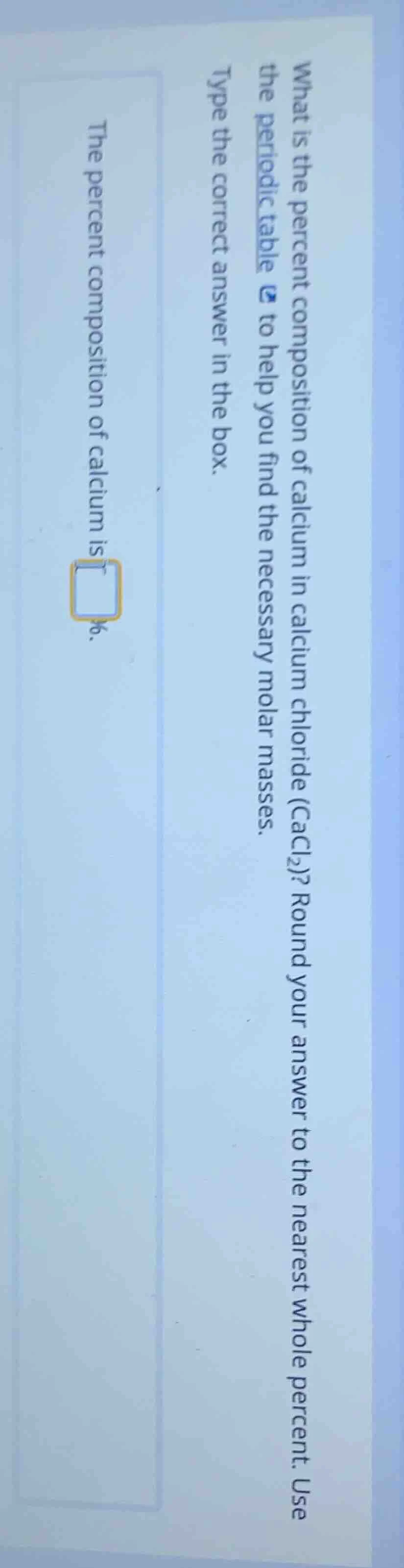 what is the percent composition of calcium in calcium chloride (cacl₂)?…