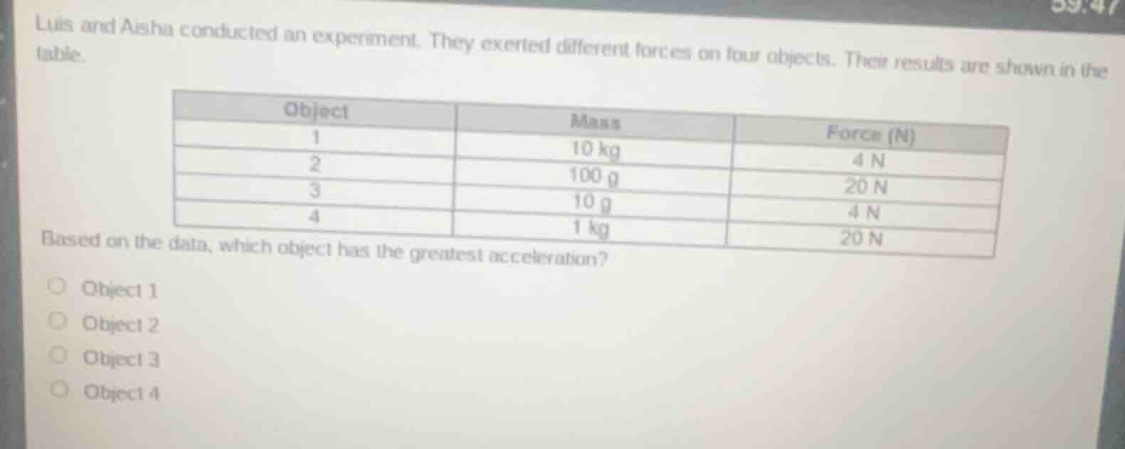 luis and aisha conducted an experiment. they exerted different forces o…