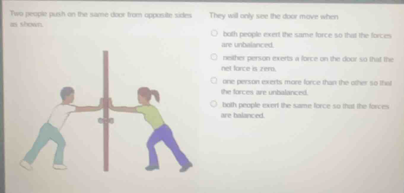 two people push on the same door from opposite sides as shown. they wil…
