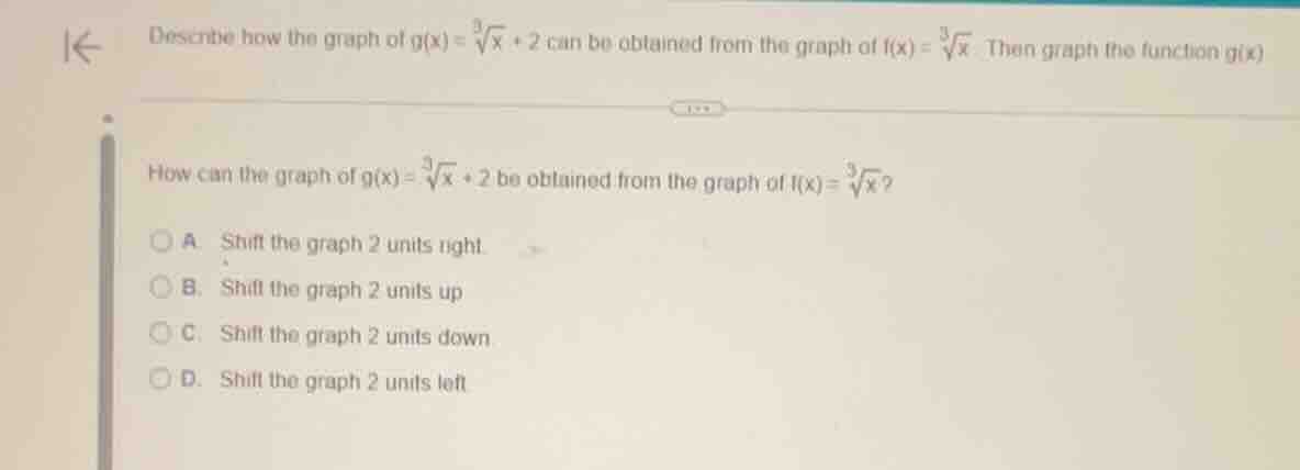 describe how the graph of $g(x)=\\sqrt3{x}+2$ can be obtained from the …