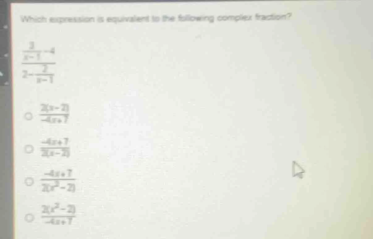 which expression is equivalent to the following complex fraction?\\(\fr…