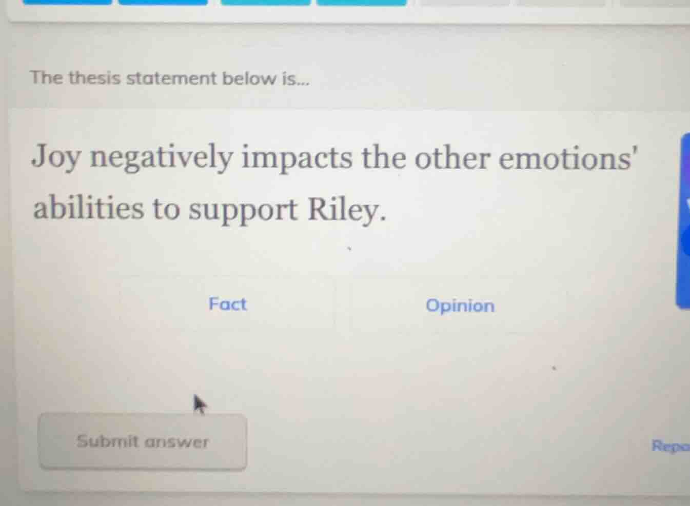 the thesis statement below is... joy negatively impacts the other emoti…