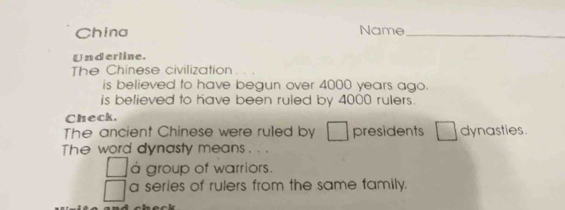 china name_________ underline. the chinese civilization... is believed …