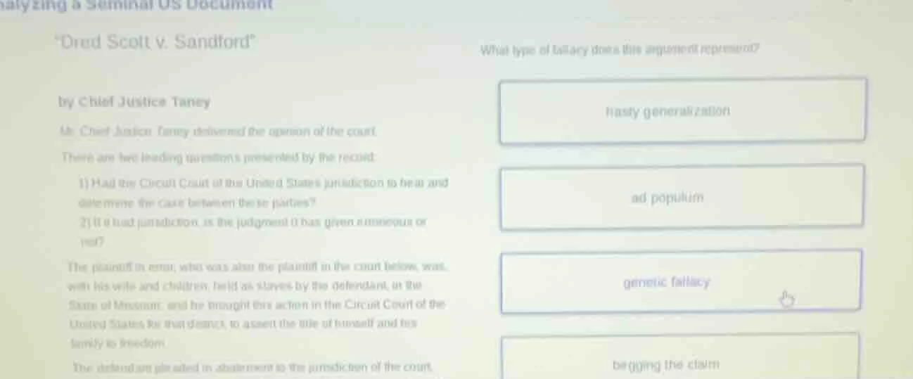 analyzing a seminal us document \dred scott v. sandford\ by chief justi…