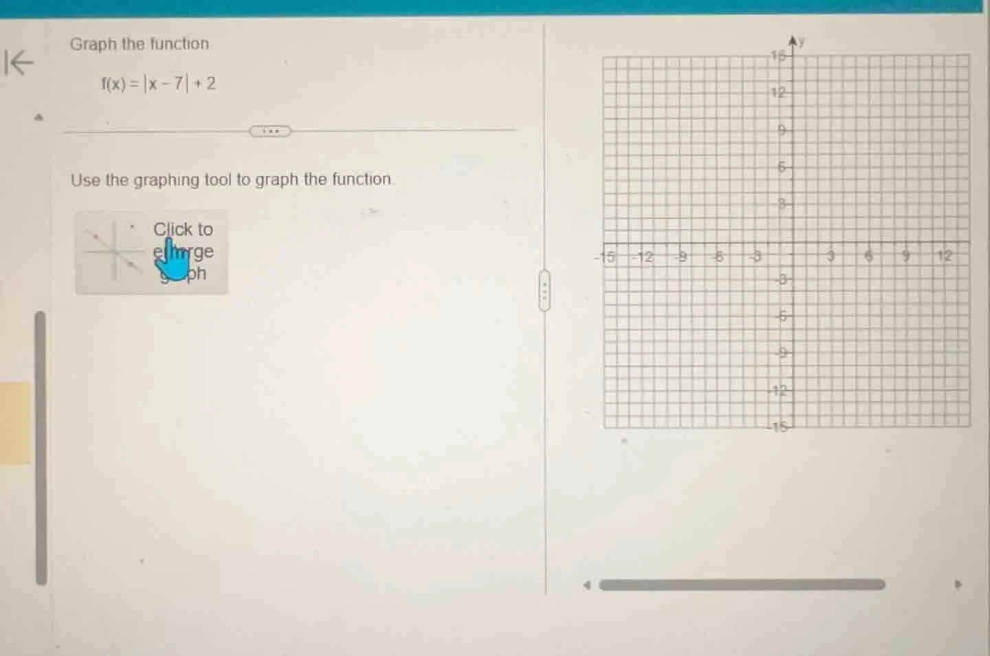 graph the function f(x)=|x - 7| + 2 use the graphing tool to graph the …