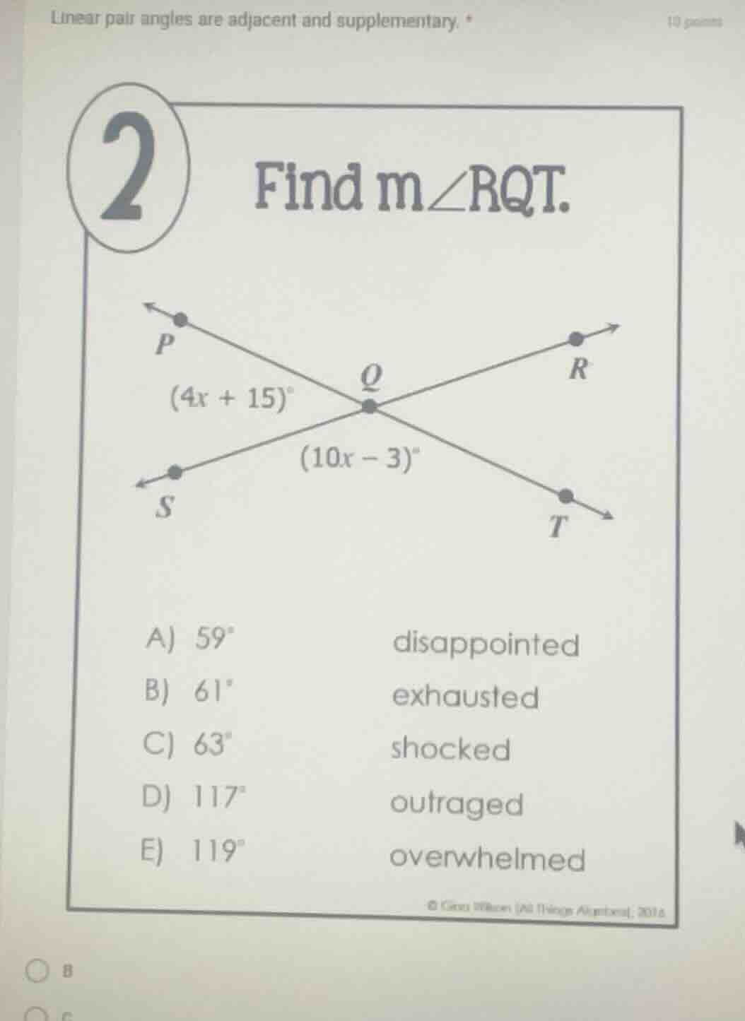linear pair angles are adjacent and supplementary. 2 find m∠rqt. image …