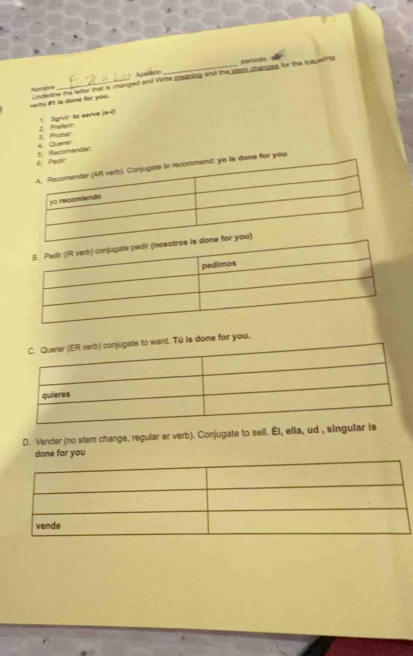 nombre ______ apellido ______ periodo. underline the letter that is cha…