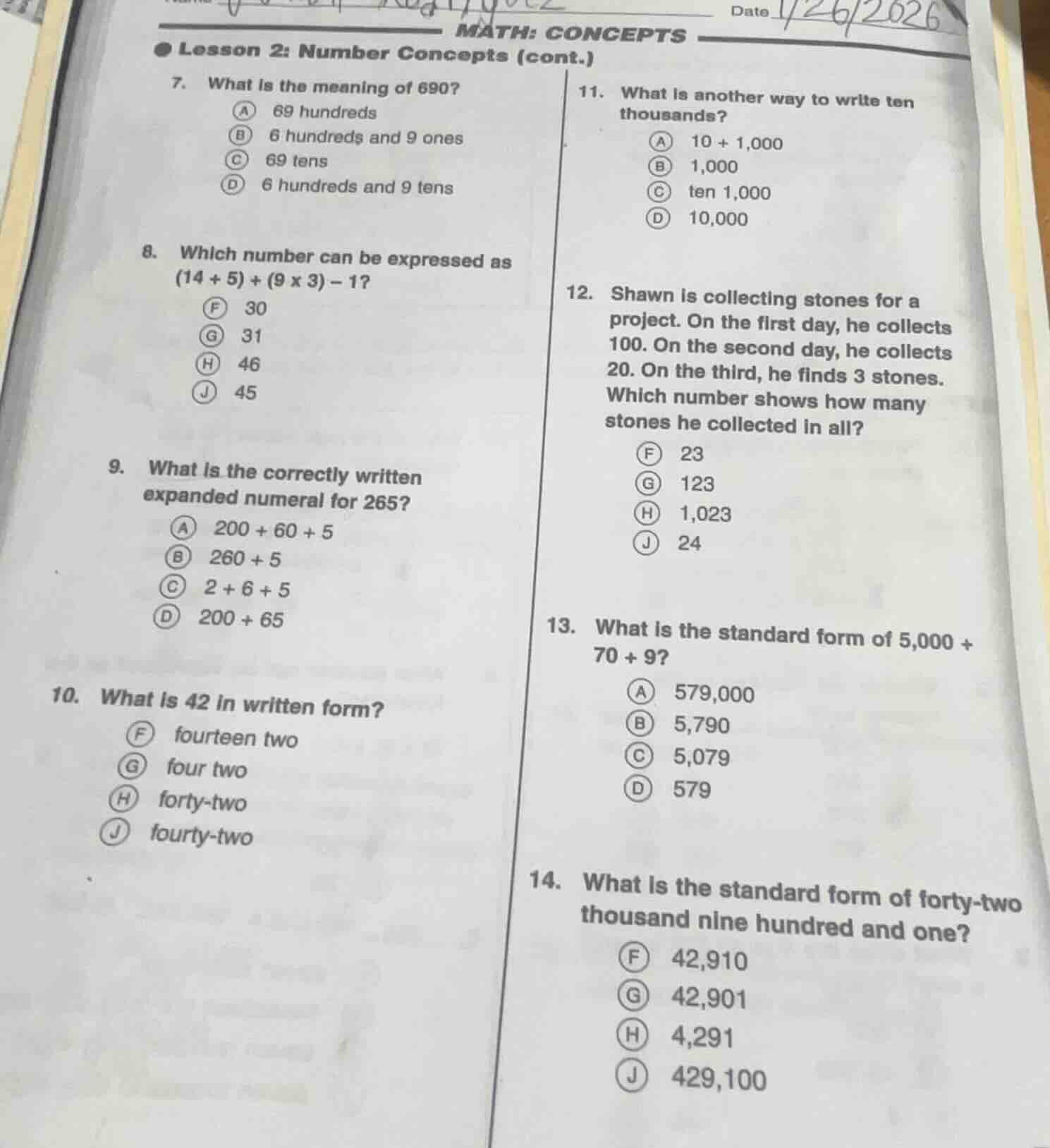 lesson 2: number concepts (cont.) 7. what is the meaning of 690? a 69 h…