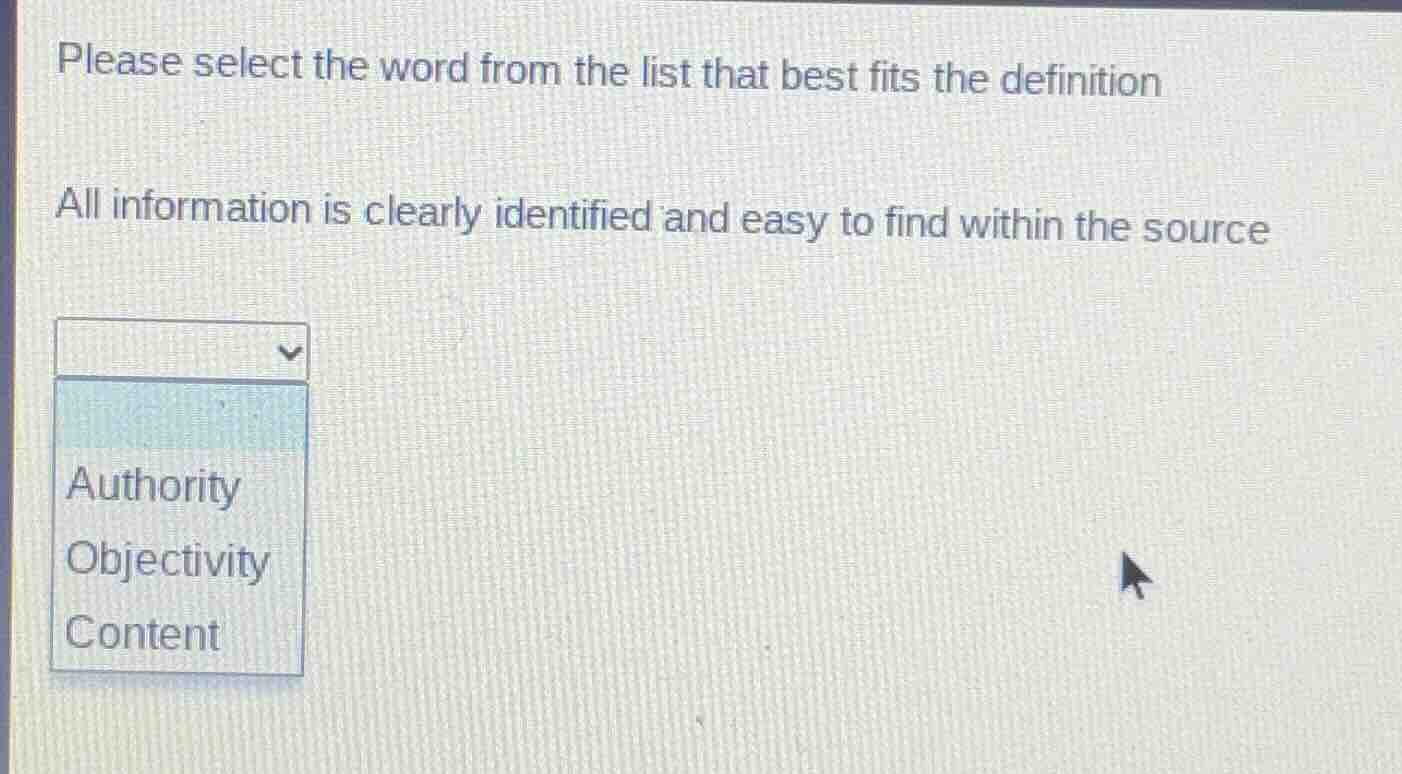 please select the word from the list that best fits the definition all …