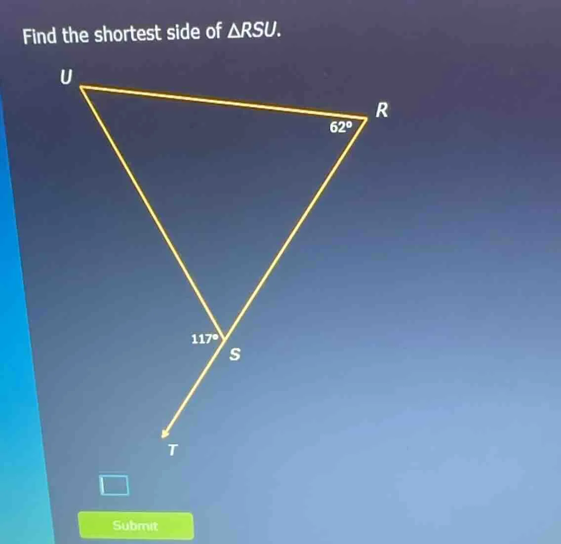find the shortest side of $\\triangle rsu$.
