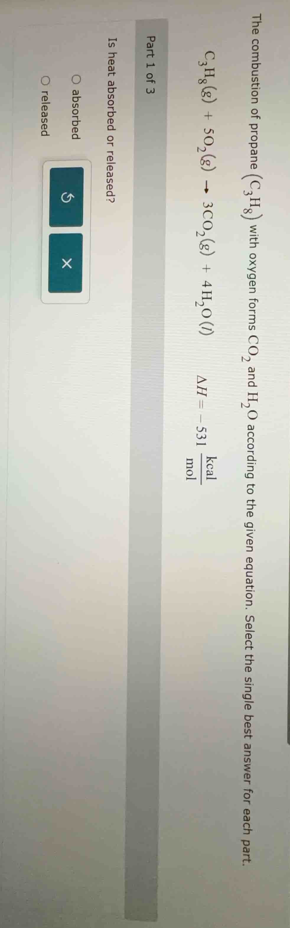 the combustion of propane (\\(\\ce{c_{3}h_{8}}\\)) with oxygen forms \\…