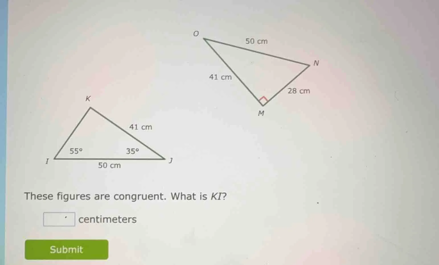 these figures are congruent. what is ki? centimeters