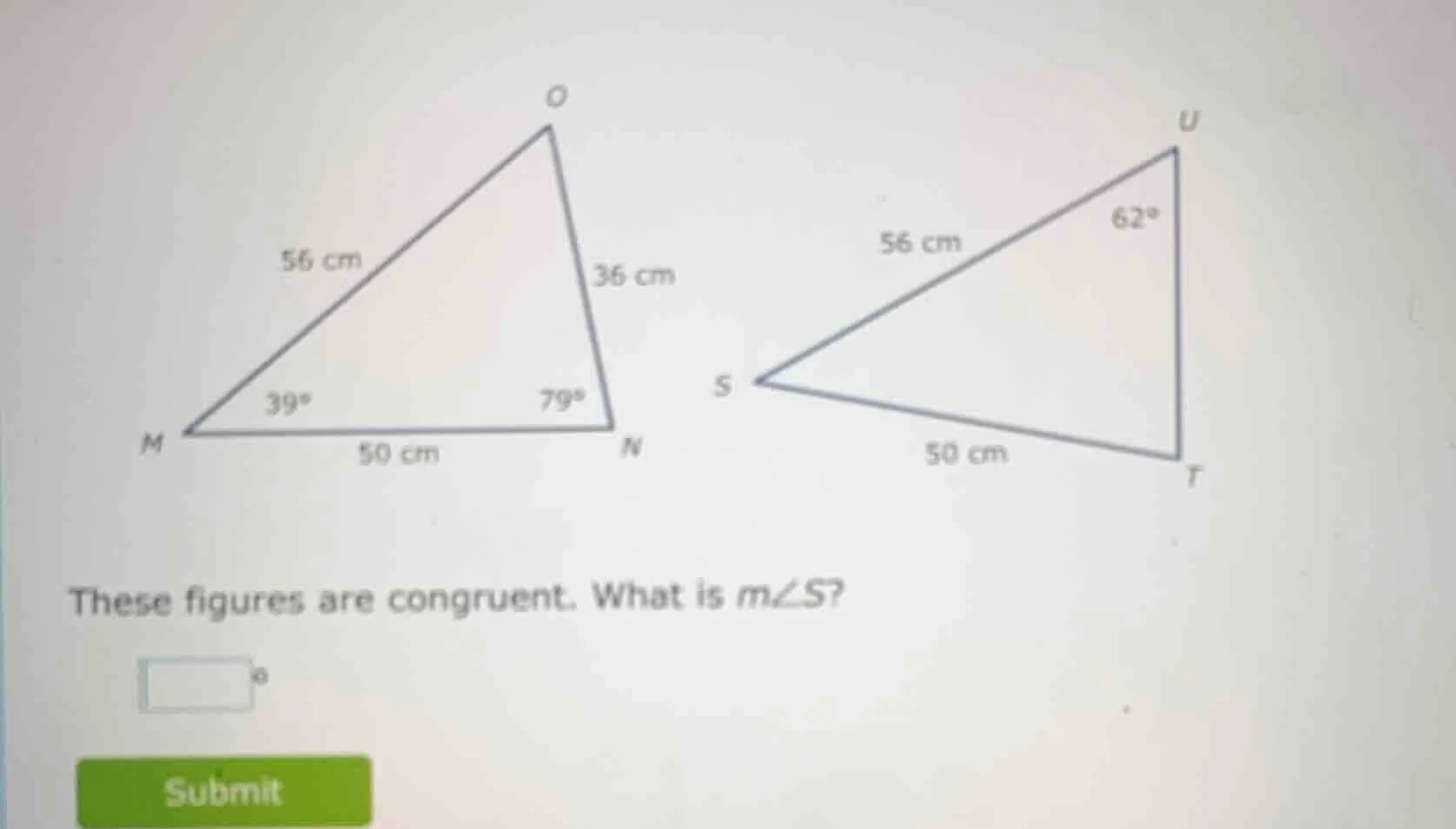 these figures are congruent. what is ( mangle s )?