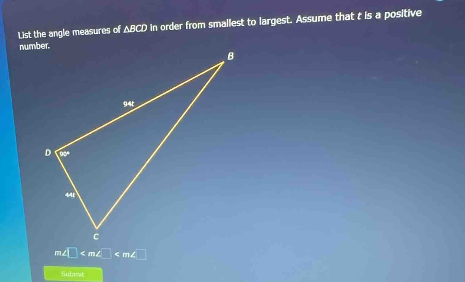 list the angle measures of $\\triangle bcd$ in order from smallest to l…